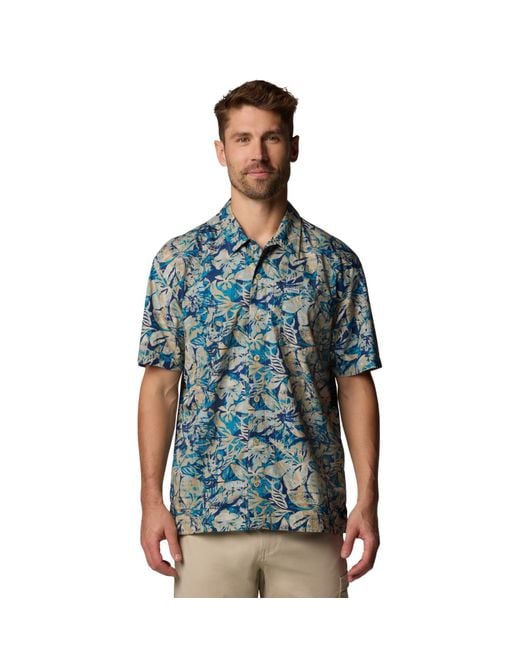 Columbia Blue Pfg Trollers Best Short Sleeve Fishing Shirt for men
