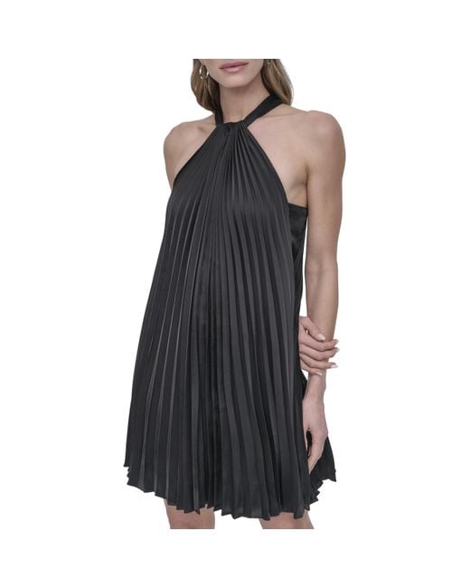 DKNY Black Sleeveless Halter Neck Pleated Mini Dress