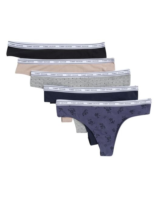Tommy Hilfiger Blue S Classic Cotton Thong Underwear With Logo Waistband 5-pack