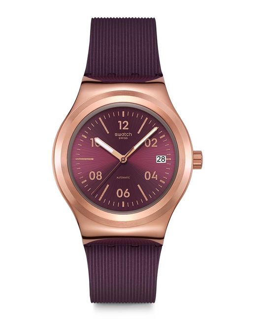 Swatch S Casual Watch Purple Stainless Steel Quartz Burgundy Story