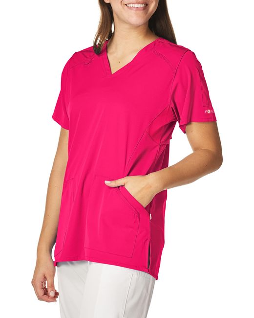 Carhartt Red Womens Multi-pocket V-neck Medical Scrubs Shirt