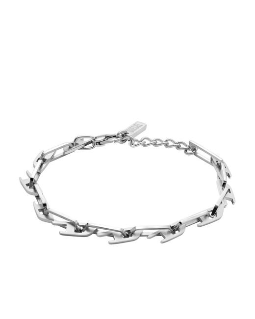 DIESEL Metallic Stainless Steel Interlocking D Logo Chain Bracelet for men