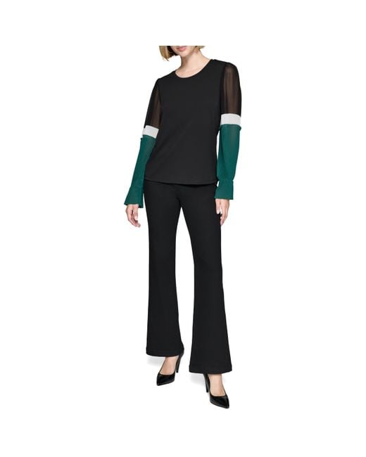 Karl Lagerfeld Women's Mid-Rise Extended Tab Pants - Black/Soft White Karl Lagerfeld Women's Mid-Rise Extended Tab Pants - Black/Soft White