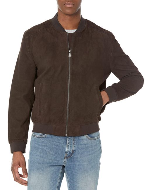 Cole Haan Brown Ribbed Knit Collar Suede Jacket for men