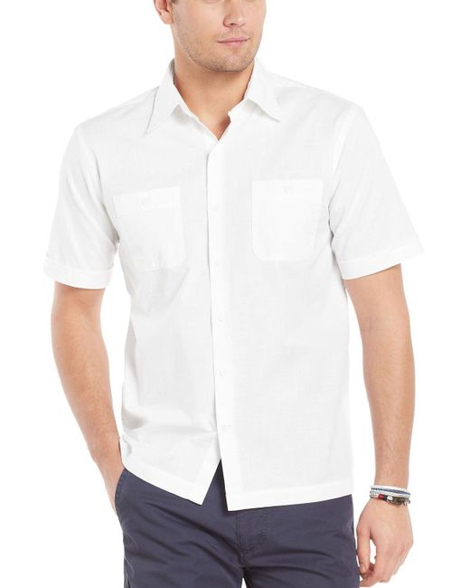 Izod Short Sleeve Solid Pointed Collar Button-down in Bright White ...