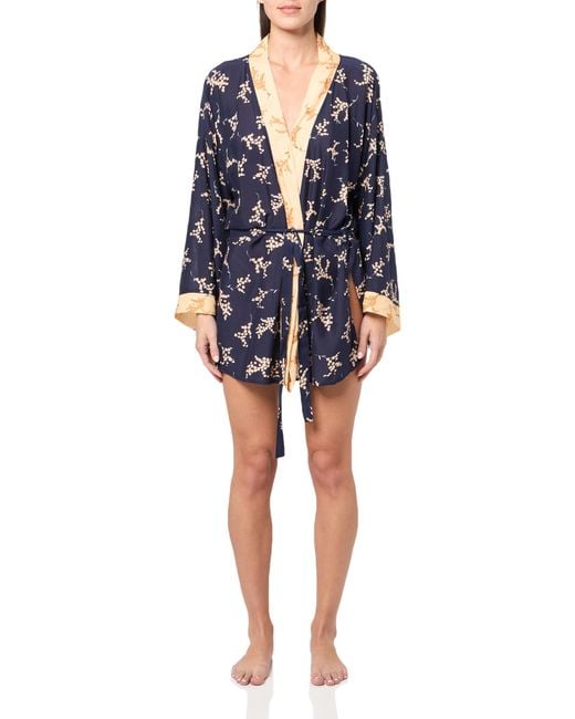 Gottex Standard Diamond Beach Life Iris Short Sleeves Kimono One Size Blue