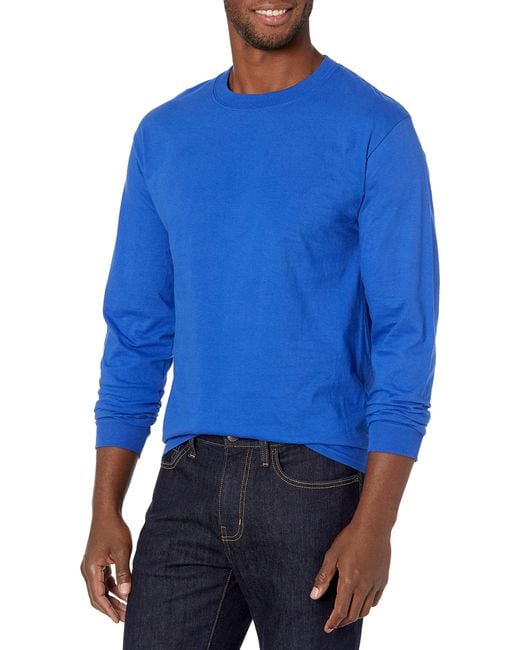 Hanes Blue Beefy Long Sleeve Shirt for men