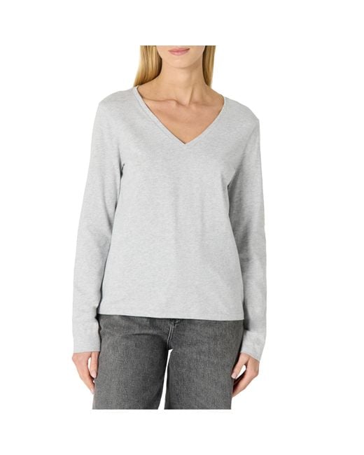 Amazon Essentials Gray 100% Cotton Regular-fit Long-sleeve V-neck T-shirt