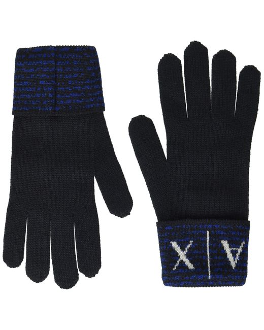 Emporio Armani Blue Armani Exchange Knit Ax Logo Gloves,navy for men