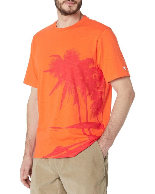 T-shirt à manches courtes et col rond pour homme Guess pour homme en coloris Orange