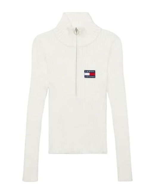 Tommy Hilfiger White Adaptive Flag Half-zip Sweater With Zipper Closure