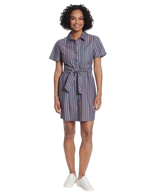 Maggy London Blue London Times Plus Size Short Sleeve Shirt Dress With Waist Tie