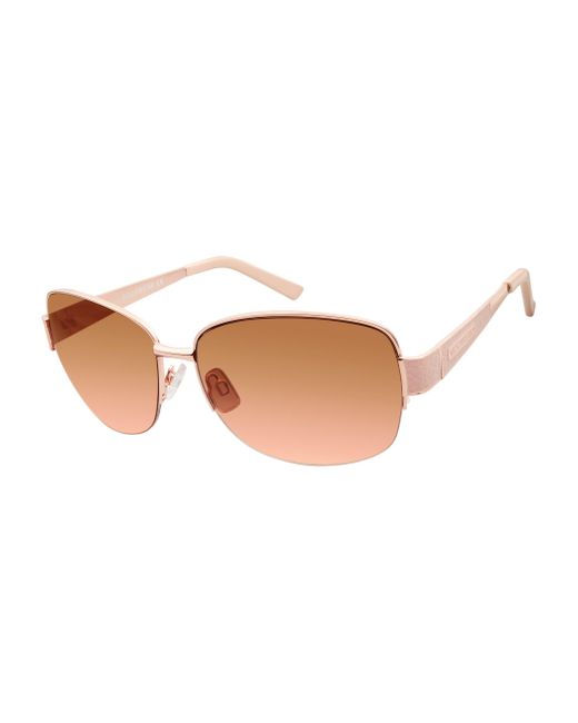 Rocawear Pink R578 Rectangular Semi-rimless Metal Sunglasses With Textured Enamel Temple & 100% Uv Protection