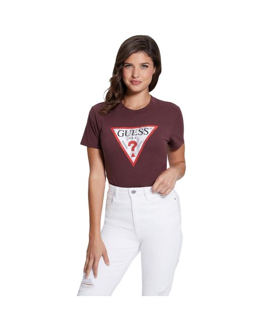 Guess Maglietta Donna Amalur Tee, Manica Corta, Girocollo, Logo Con Strass, Vestibilità Aderente