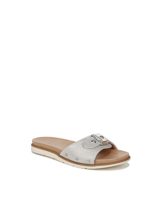 Dr. Scholls Brown Dr. Scholl's S Nice Iconic Flat Sandal Metallic Silver Grey 6.5 M
