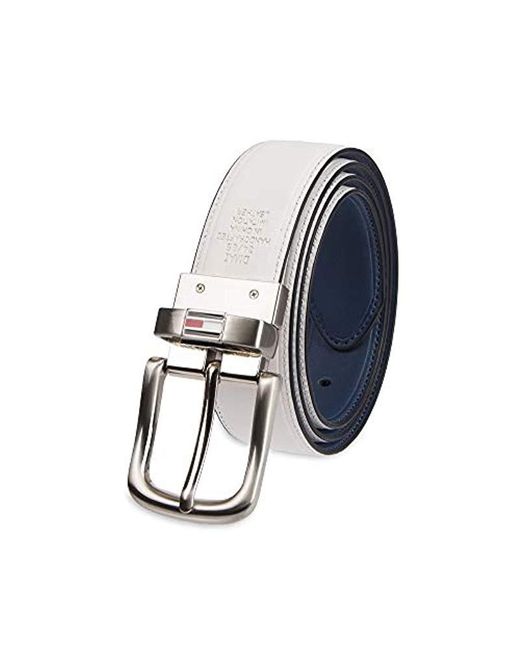 Tommy Hilfiger Reversible Leather Belt Casual for Mens Jeans with Double Sided Strap and Silver Buckle 
