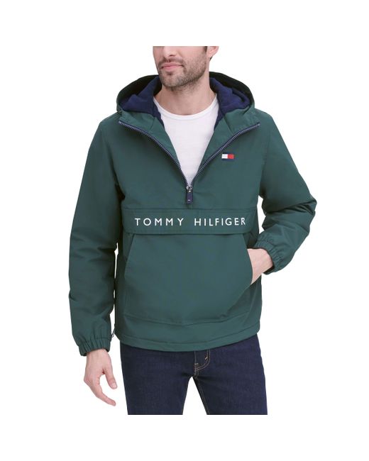 Tommy Hilfiger Green Performance Fleece Lined Hooded Popover Jacket for men