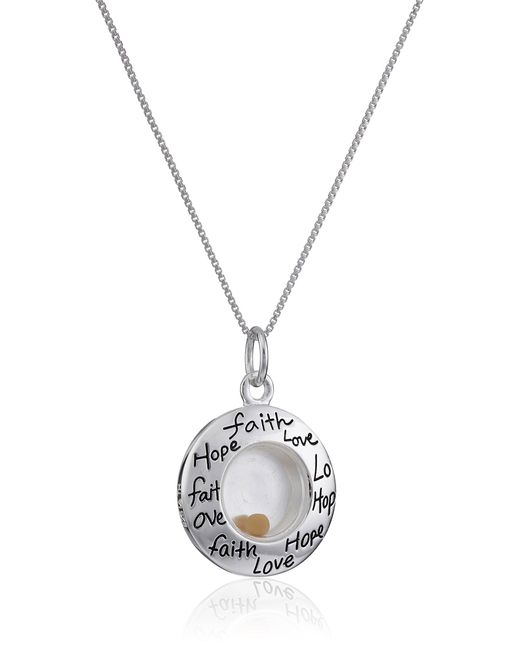 Amazon Essentials White Sterling Silver "faith Hope Love" Floating Mustard Seed Circle Pendant Necklace