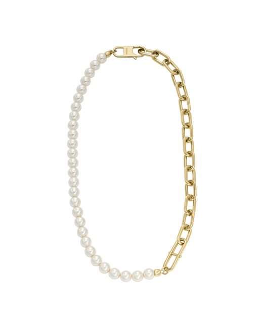 Fossil Metallic Heritage Pearl D-link Stainless Steel Chain Necklace