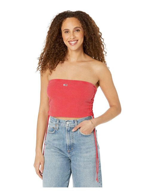 Tommy Hilfiger Red Crop Top Ribbed Strapless Bandeau