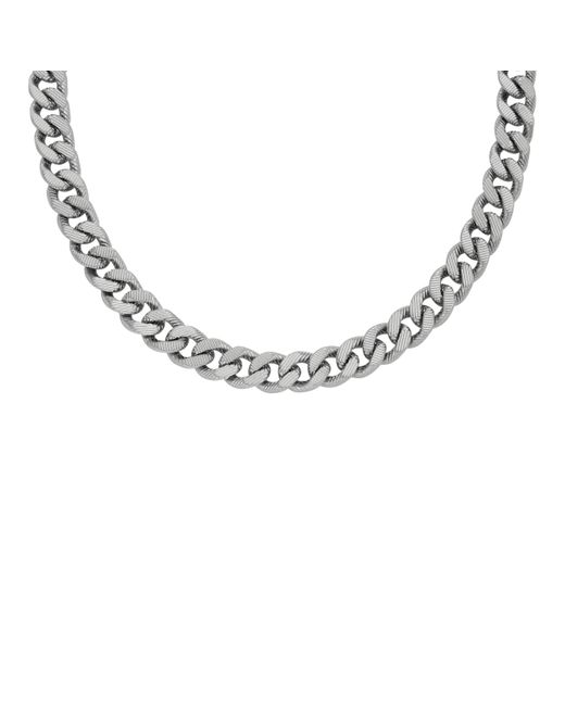 Fossil Metallic Harlow Linear Texture Chain Stainless Steel Necklace for men