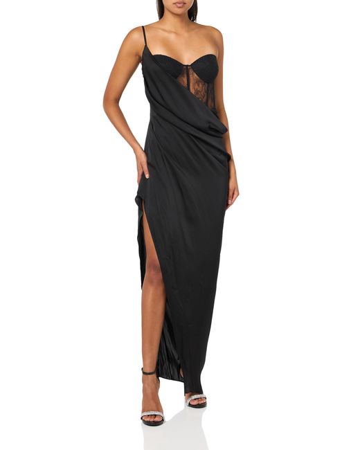 BCBGMAXAZRIA Women's Black Sleeveless Sweetheart Neck Draped Maxi