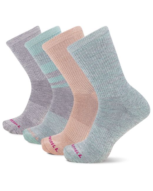 Merrell Gray And Cushioned Midweight Crew Socks-4 Pair Pack- Moisture Agement And Anti-odor
