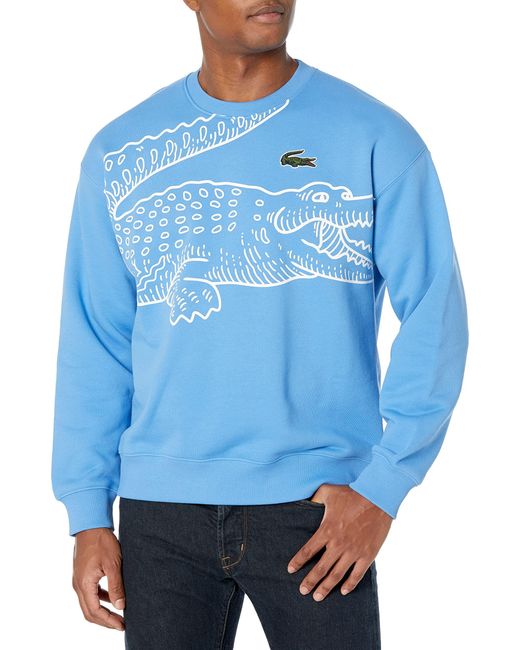 Lacoste Blue Long Sleeve Loose Fit Croc Crewneck Sweater for men