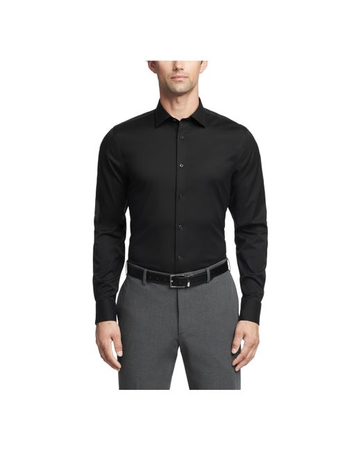 Calvin Klein Black Dress Shirt Slim Fit Refined Cotton Stretch for men