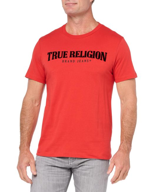 True Religion Red Ss Pile Arch Logo Tee for men