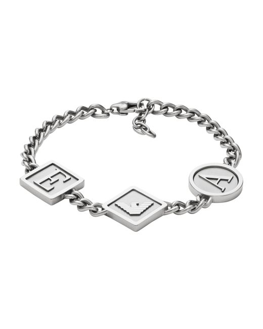 Emporio Armani Metallic Silver Stainless Steel Station Chain Bracelet for men