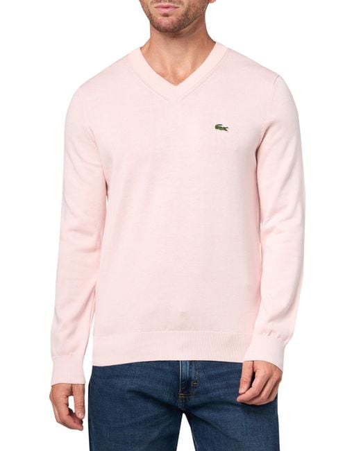 Lacoste Pink Core Collection Regular Fit V-neck Long Sleeve Classic Sweater for men