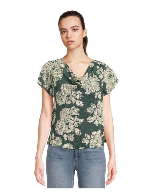 Vince Camuto Green Cap Sleeve Cowl Front Blouse