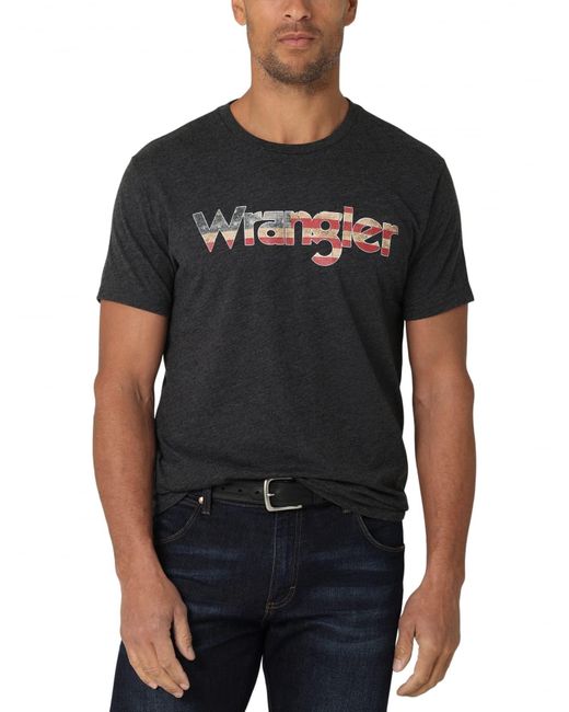 Wrangler Black Western Crew Neck Short Sleeve Tee Shirt for men