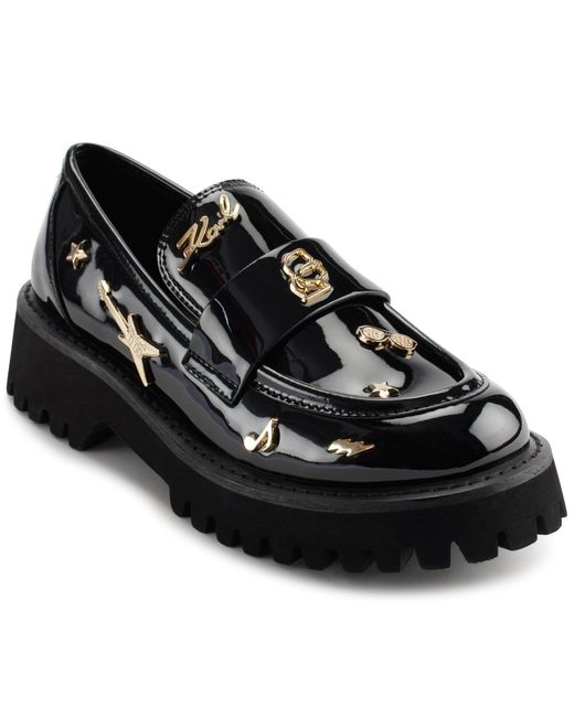Karl Lagerfeld Black Paris Gaston Lug Sole Loafer With Pin Embellishments
