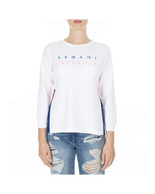 Emporio Armani White A|x Armani Exchange 3/4 Sleeve Side Slit Knit Logo Sweater