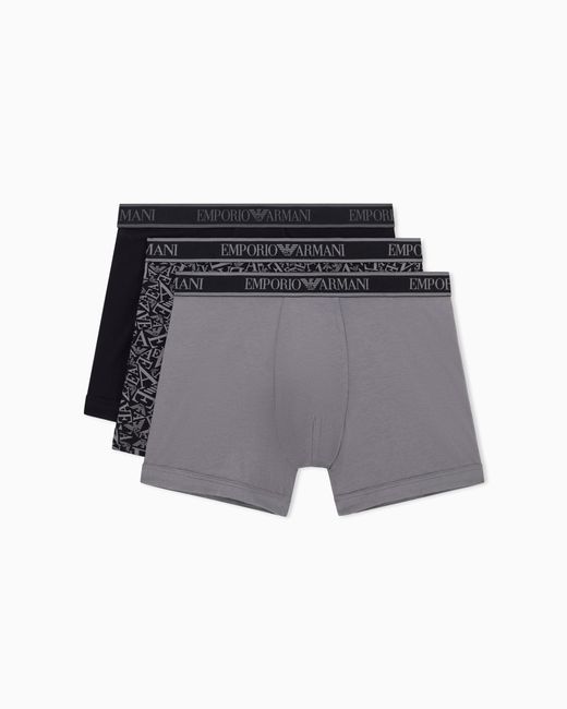 Emporio Armani Gray 3 Pack Core Logo Band Boxer Brief Eagle Print for men