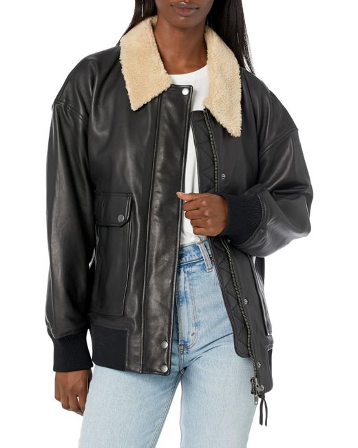 Hudson Black Oversized Leather Bomber Jacket
