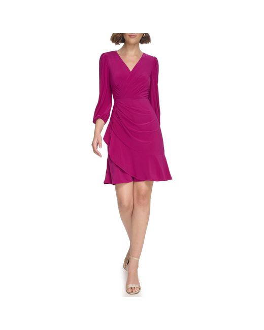 Eliza J Pink 3/4 Sleeve V-neck Short Dress