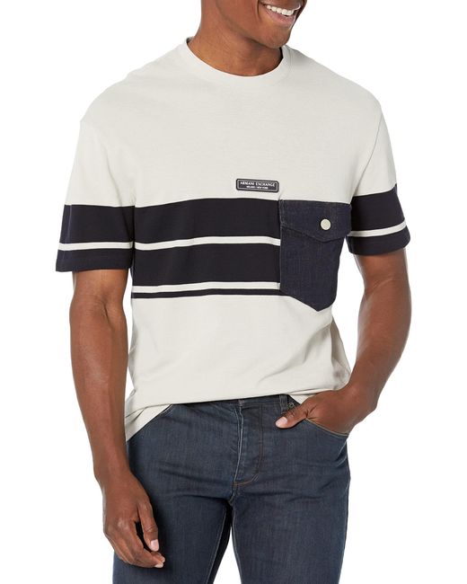 Emporio Armani White A | X Armani Exchange Cotton Piquet Graphic Tshirt With Stripe Detail And A|x Logo Patch In The Middle Of The Shirt for men