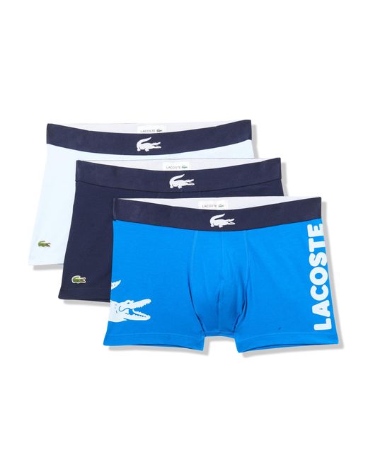 Lacoste Blue Cotton Stretch Big Croc Print Trunks for men