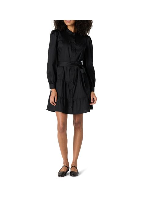 Abito Chemisier a Balze in Raso di Cotone Fit Classico Donna di Amazon Essentials in Black