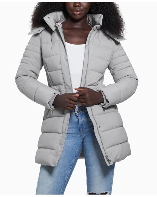 Guess Calgary Long Hood Puffer Jacket in Gray Lyst