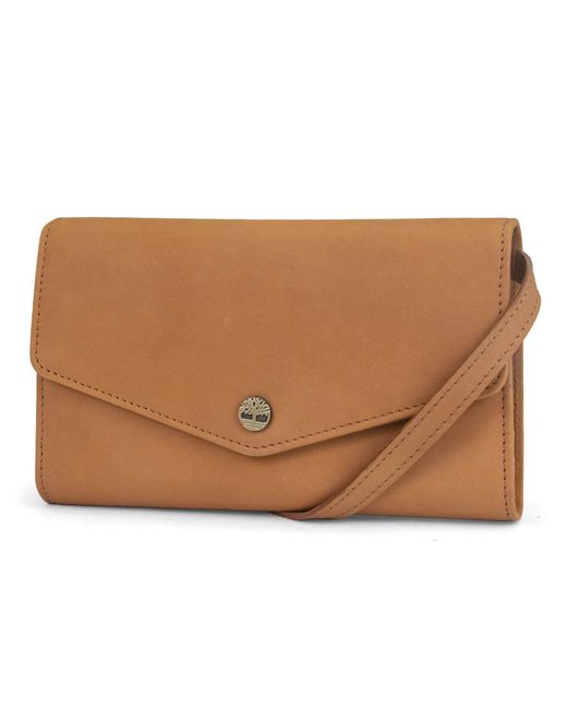 Timberland Brown Rfid Leather Wallet Phone Bag With Detachable Crossbody Strap