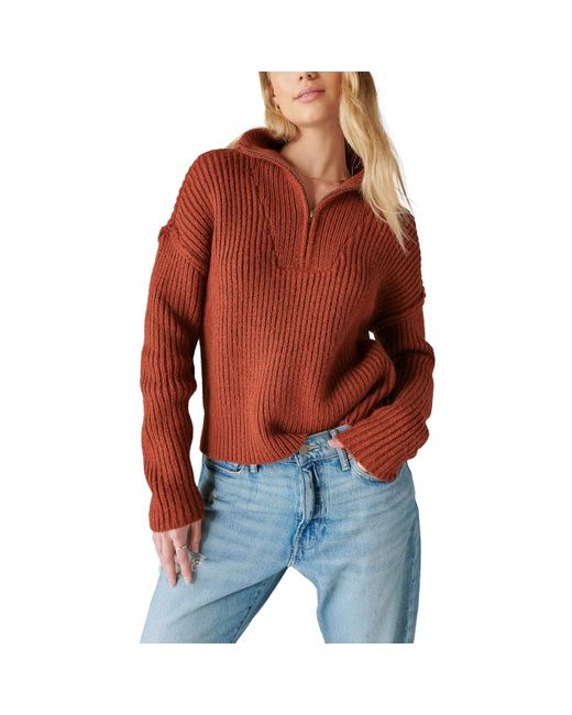 Lucky Brand Red Half Zip Pullover Sweater