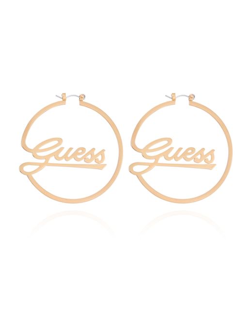 Guess Metallic Goldtone Logo Hoop Earrings