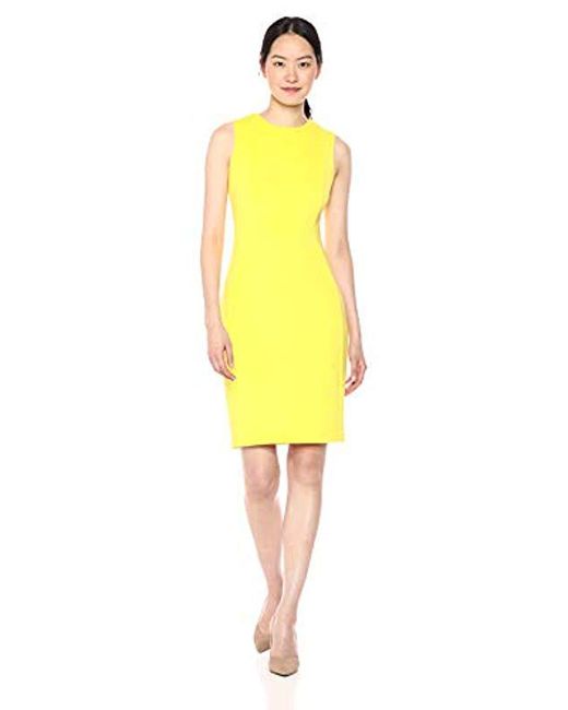 Calvin Klein Yellow Sleeveless Scuba Starburst Sheath Dress