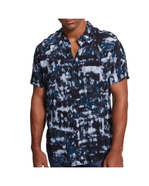 Guess Blue Short Sleeve Eco Rayon Ikat Tie Dye Shirt for men