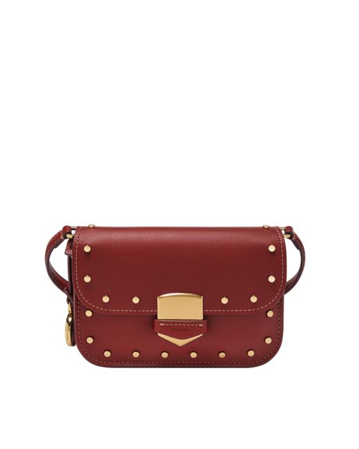 Fossil Red Lennox Smooth Cowhide Leather Small Flap Crossbody