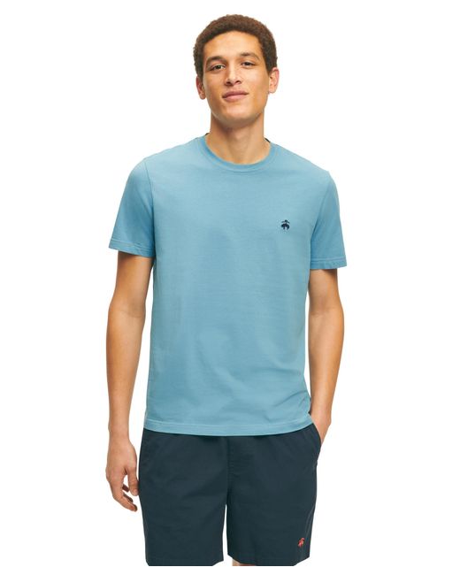 Brooks Brothers Blue Regular Fit Supima Cotton Crewneck Short Sleeve Logo T-shirt for men